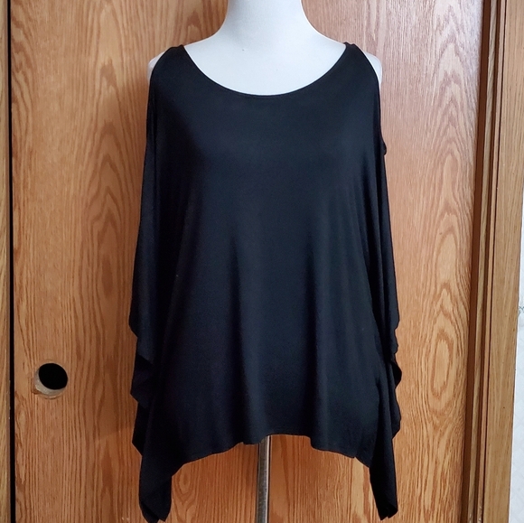 Ella Moss open shoulder top bat sleeve black stretch rayon size XS - Picture 1 of 9